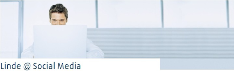 Screenshot from socialmedia.linde website showing man on laptop against white backdrop