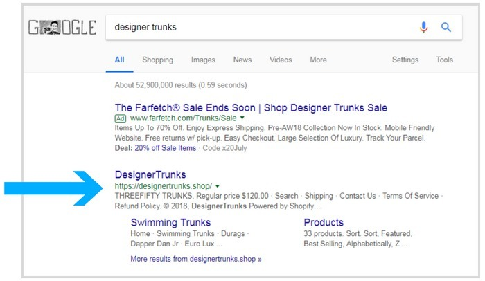 google SERP designer trunks keyword