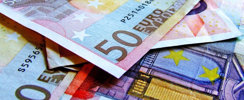 closeup of pile of euro banknotes