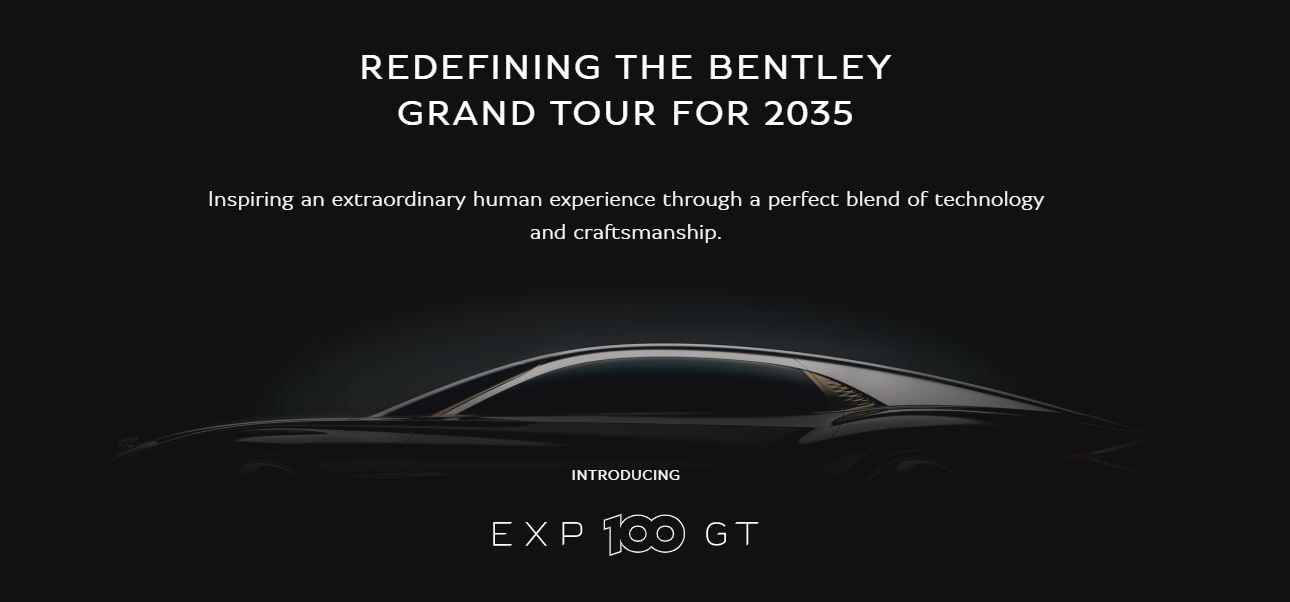 screenshot from Bentley Extraordinary Journeys dotbrand website, showing silhouette of car against a dark background