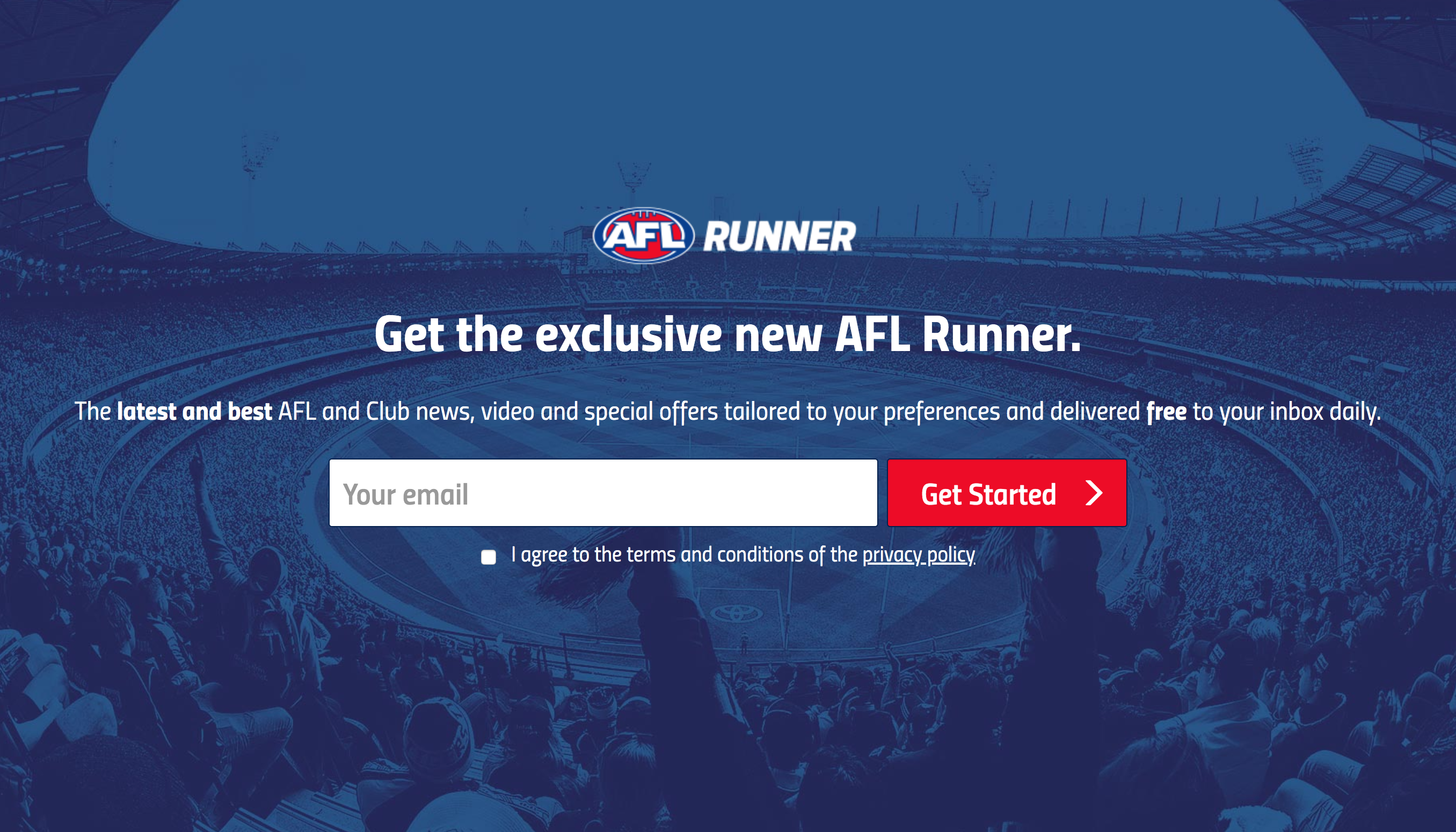 The Australian Football League’s newsletter sign up portal