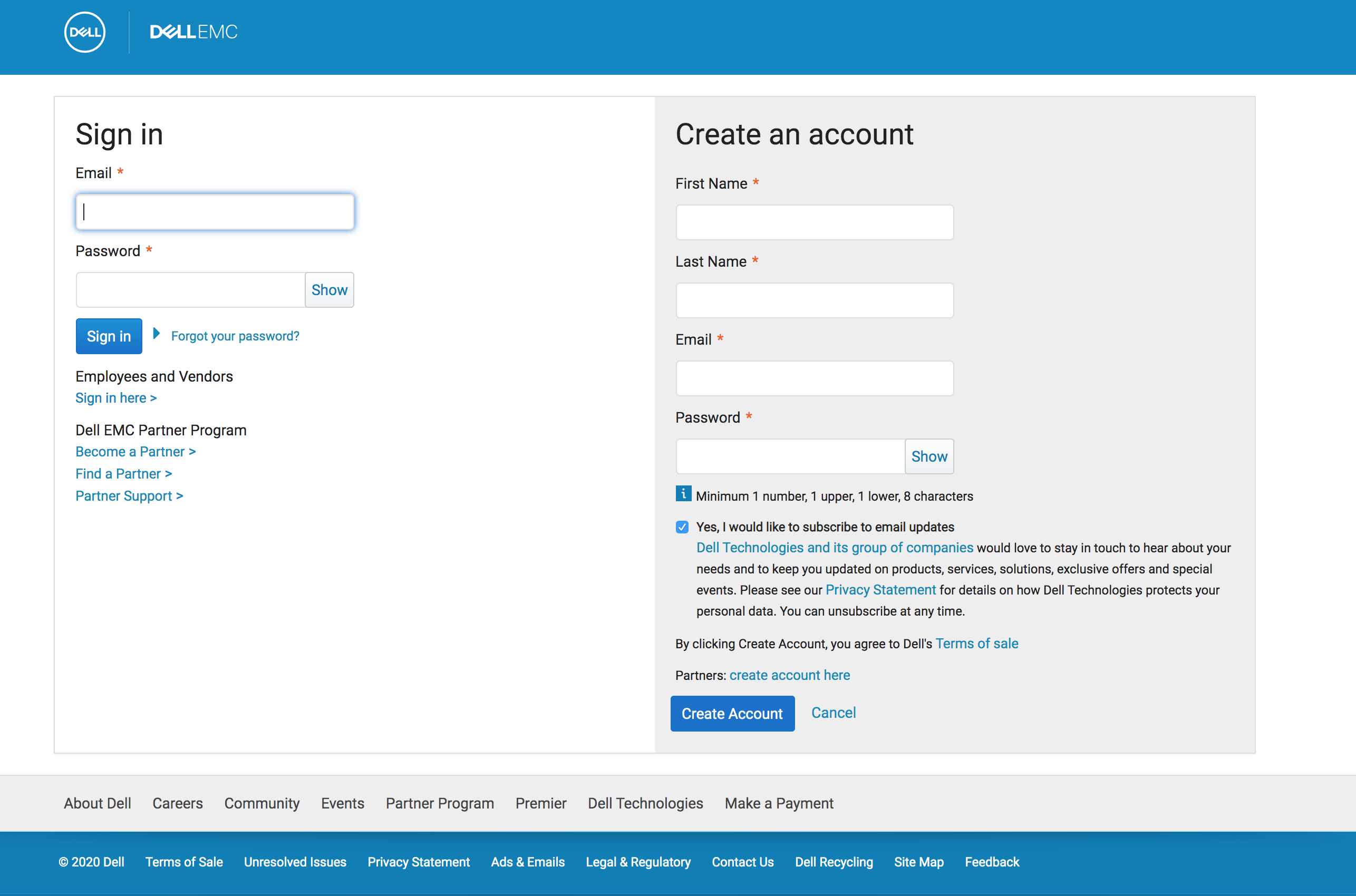 Redirect to Dell's customer login page