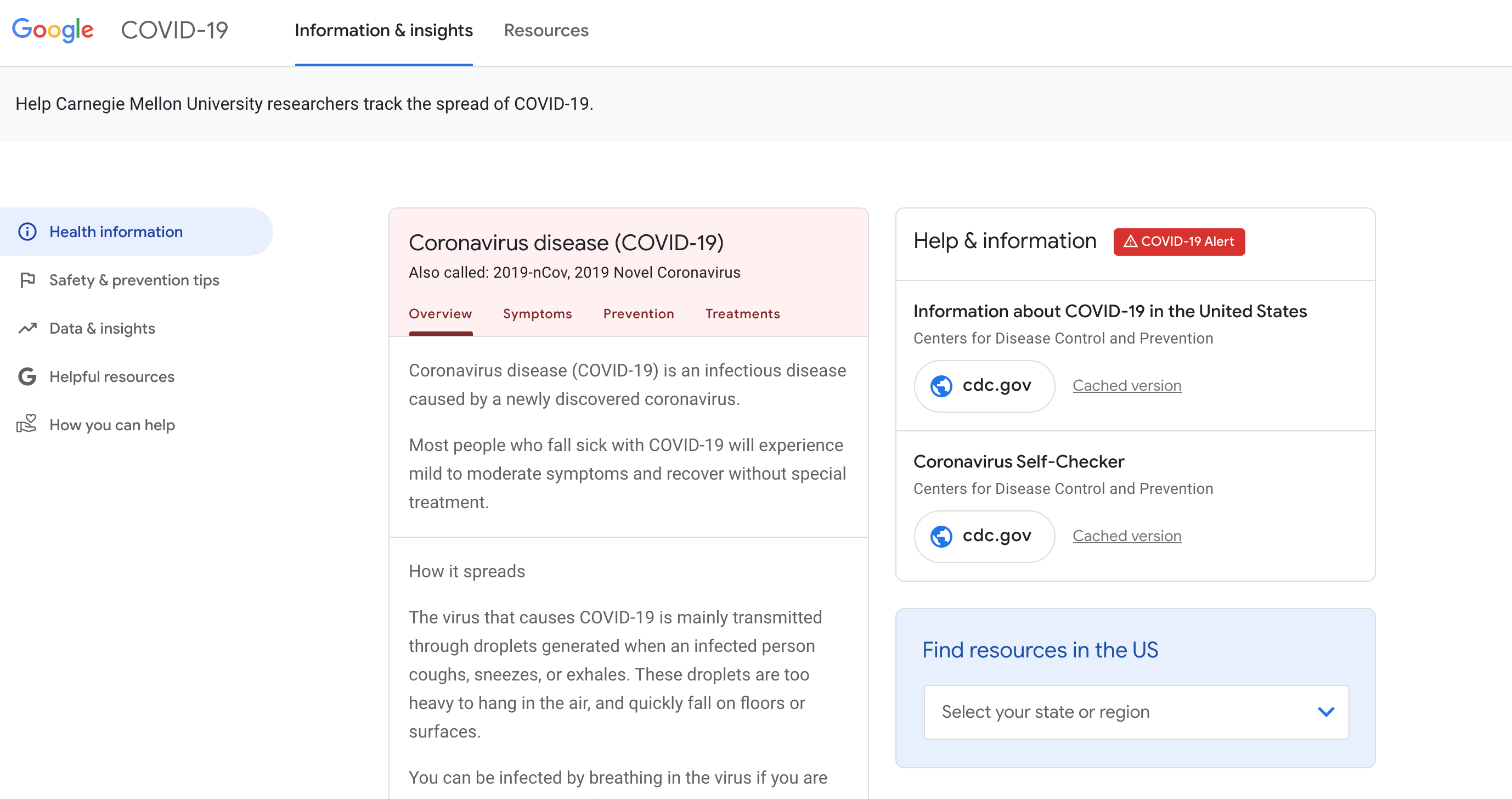 Google's global information portal for Coronavirus